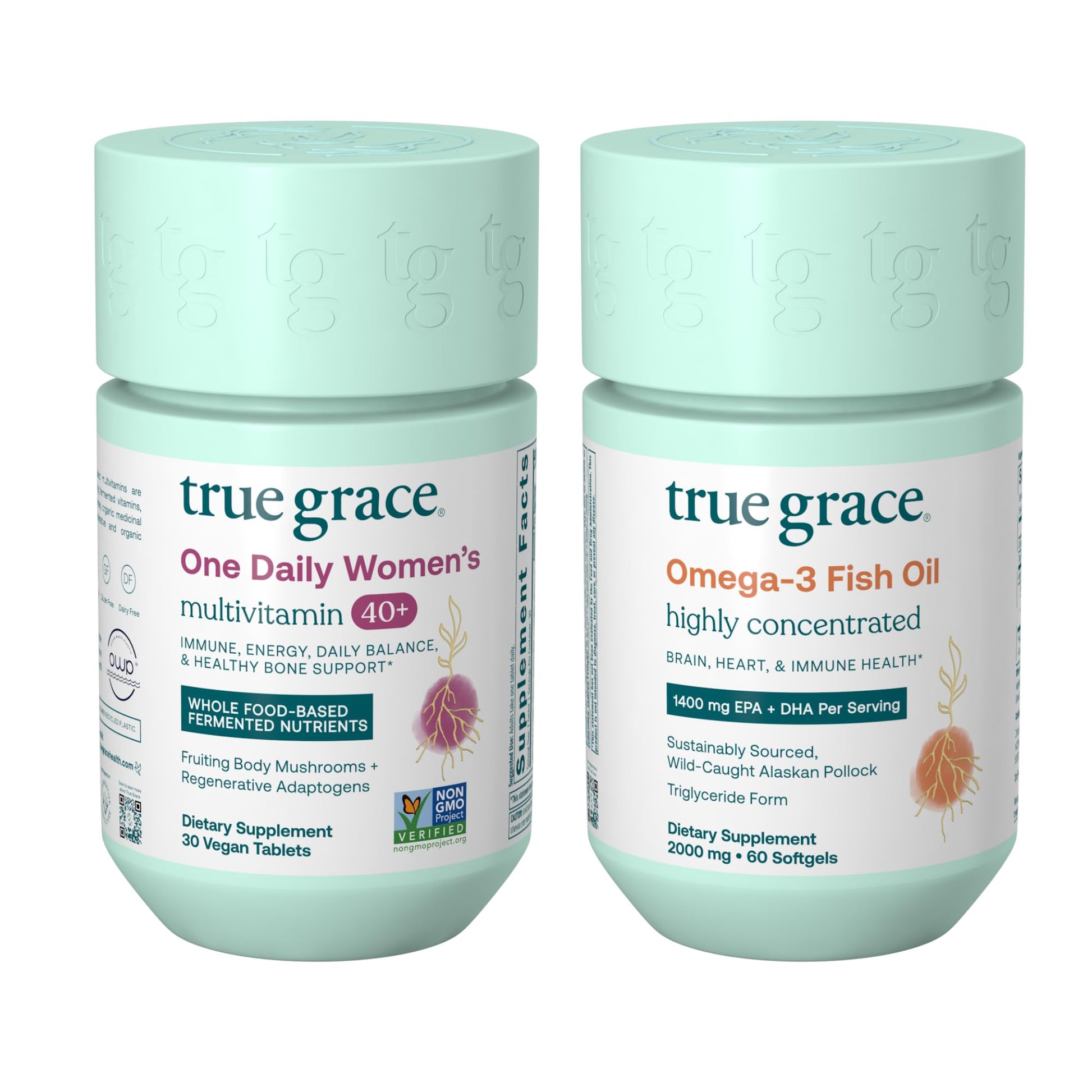 True Grace One Daily Women’s Multivitamin 40+ Tablets & Omega-3 Fish Oil Softgels, 90 Count
