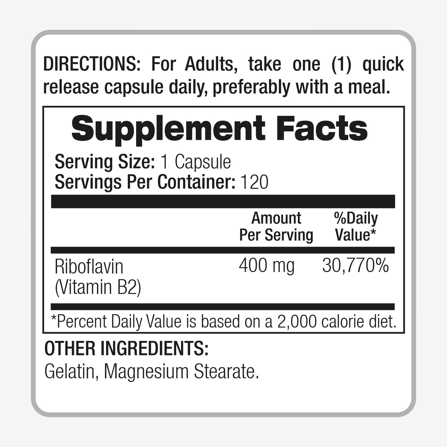 FITO MEDIC'S Vitamin B2 Riboflavin 400 mg Capsule, 120 Capsules