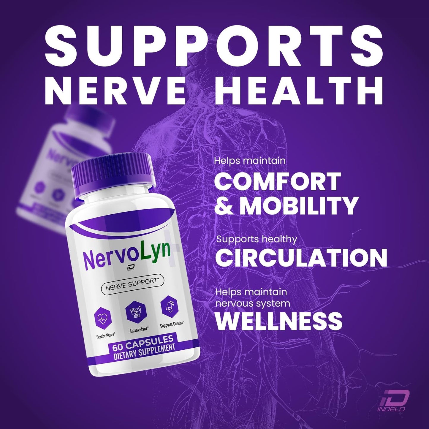 Indelo Nervo Lyn Capsules, Nervolyn Advanced Natural Blend, 120 Capsules