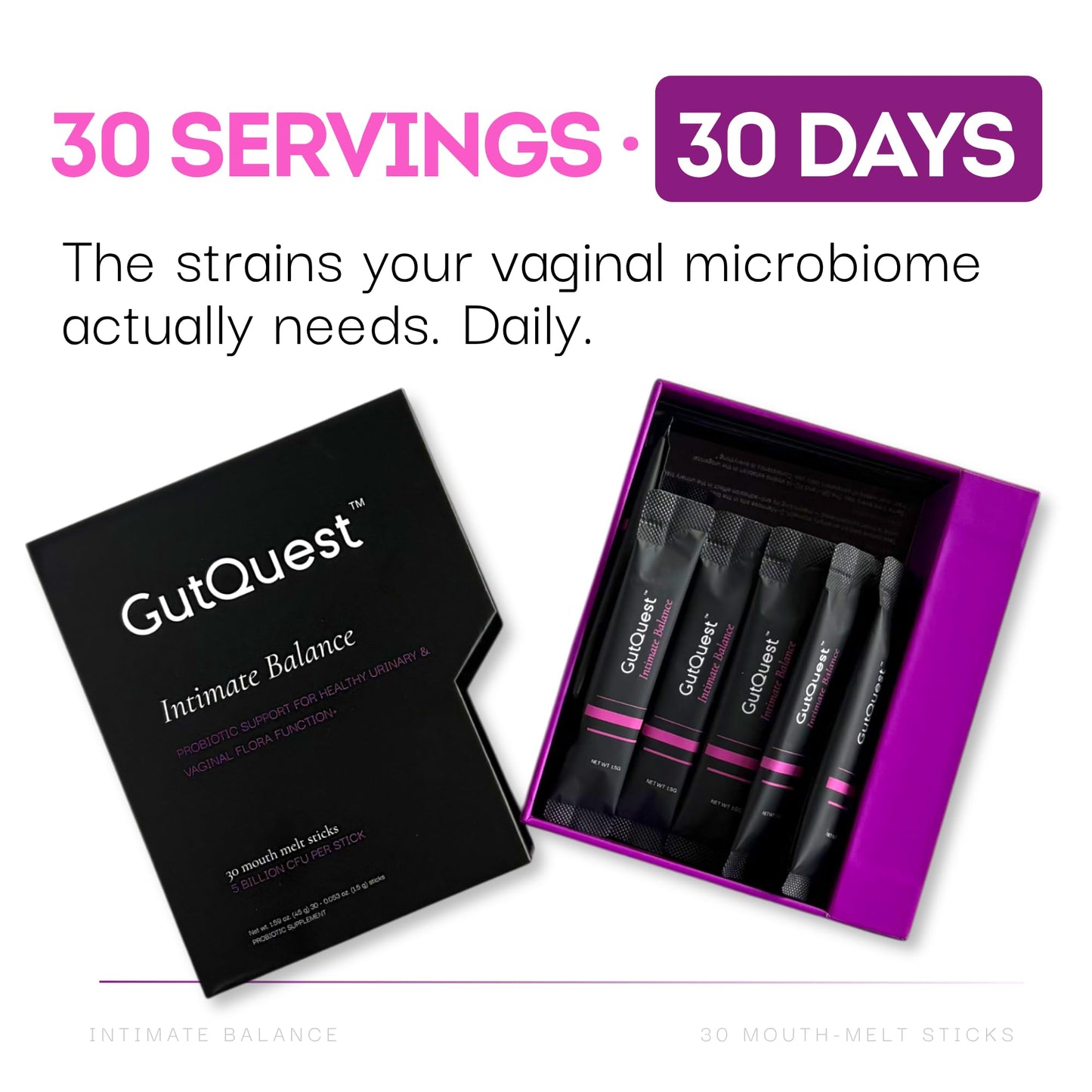 GutQuest Intimate Balance Vaginal & Urinary Tract Health Probiotic for Women GR-1 RC-14 Clinically Studied Strains D-Mannose & Cranberry Wild Berry Powder 1.58 oz