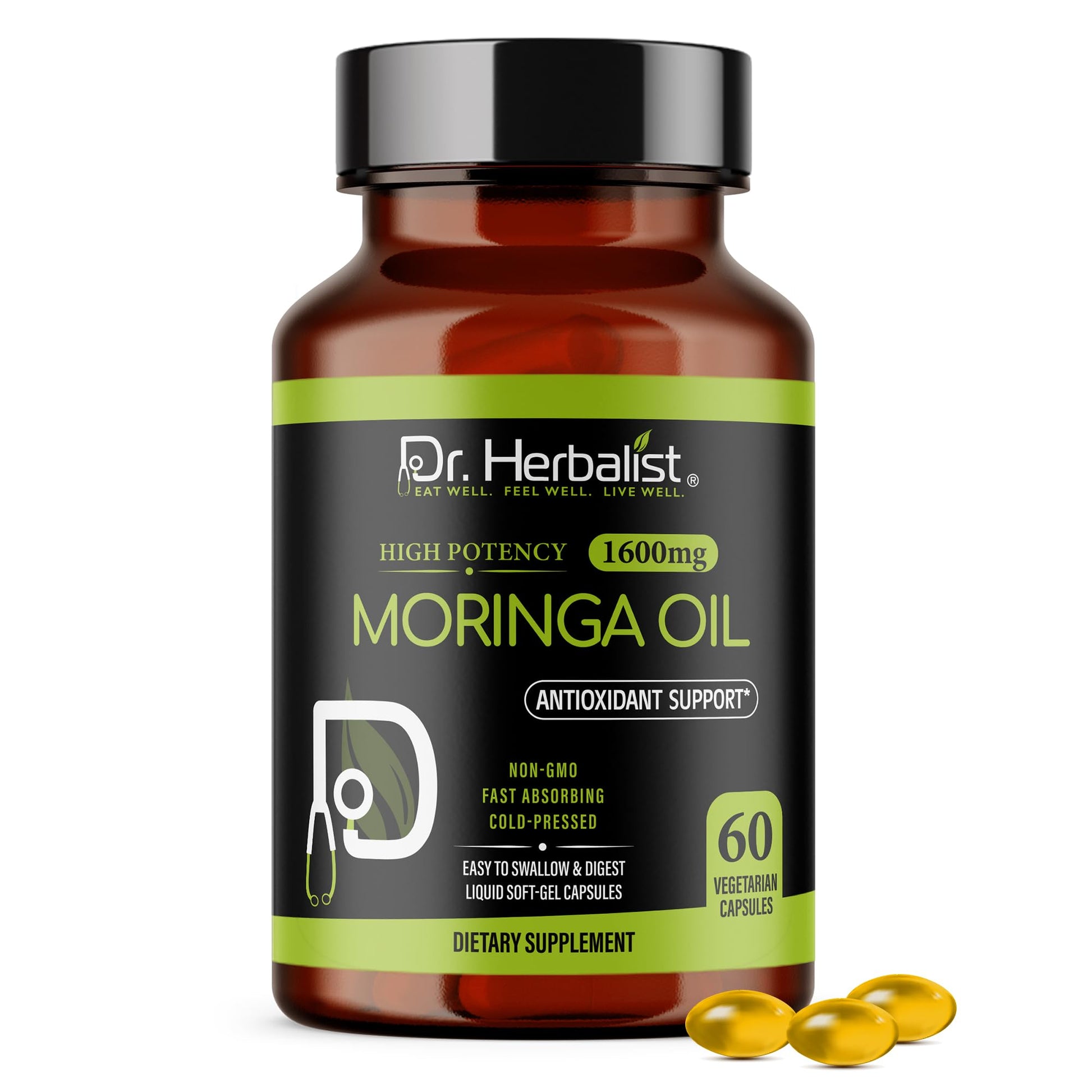 Dr. HERBALIST Moringa Oil Capsule 1600mg, Cold Pressed, Halal, 60 Count
