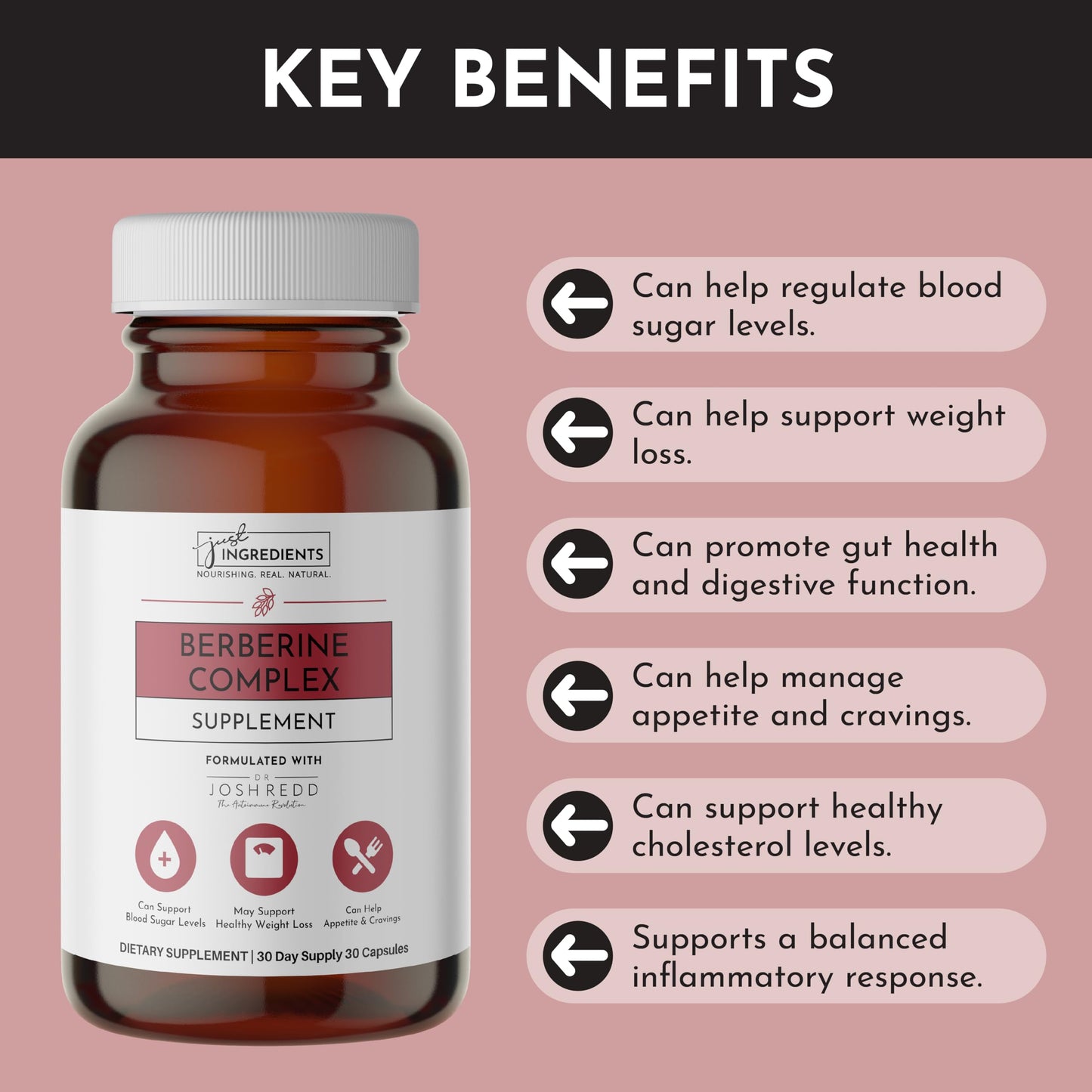 JUST INGREDIENTS Berberine Supplement Capsule 30 Count
