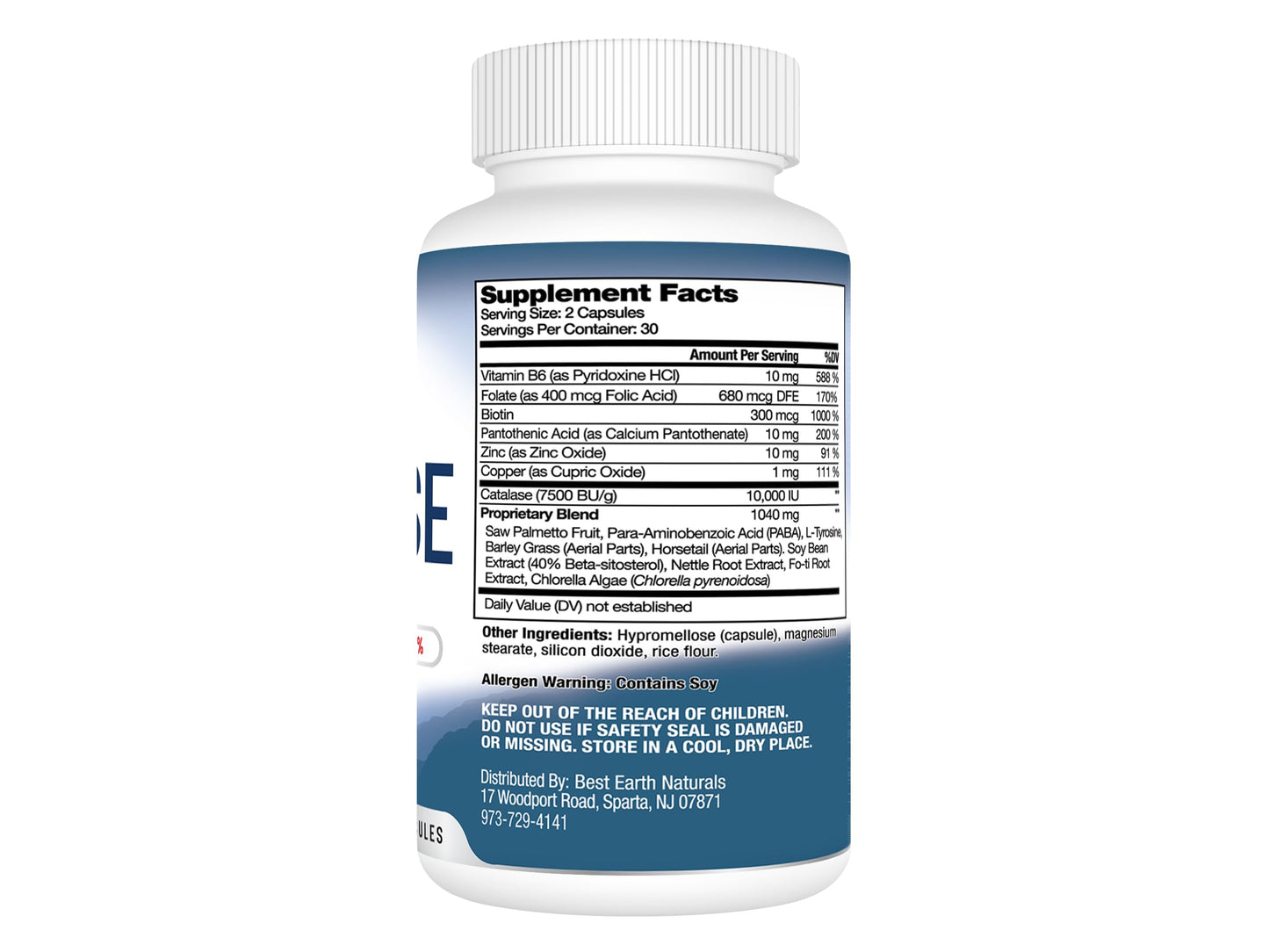 Best Earth Naturals Catalase Supplement 10,000 with Saw Palmetto, Biotin, Fo-Ti, PABA Capsules, 180 Count