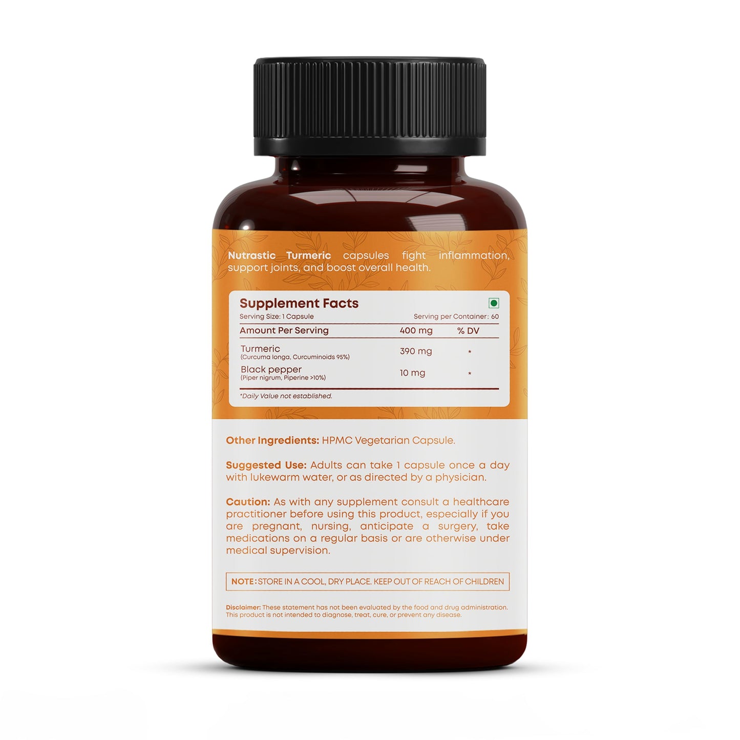 Nutrastic Turmeric Curcumin Supplement 400mg Capsule, 60 Count