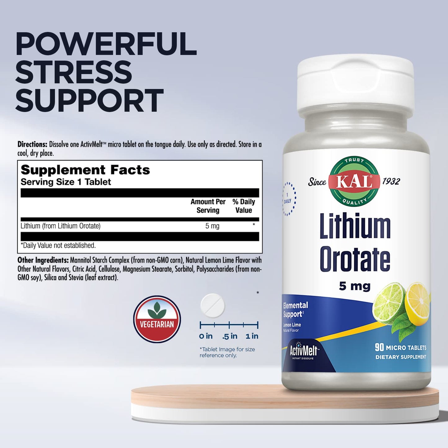 KAL Lithium Orotate ActivMelt 5mg Tablets, 90 Count