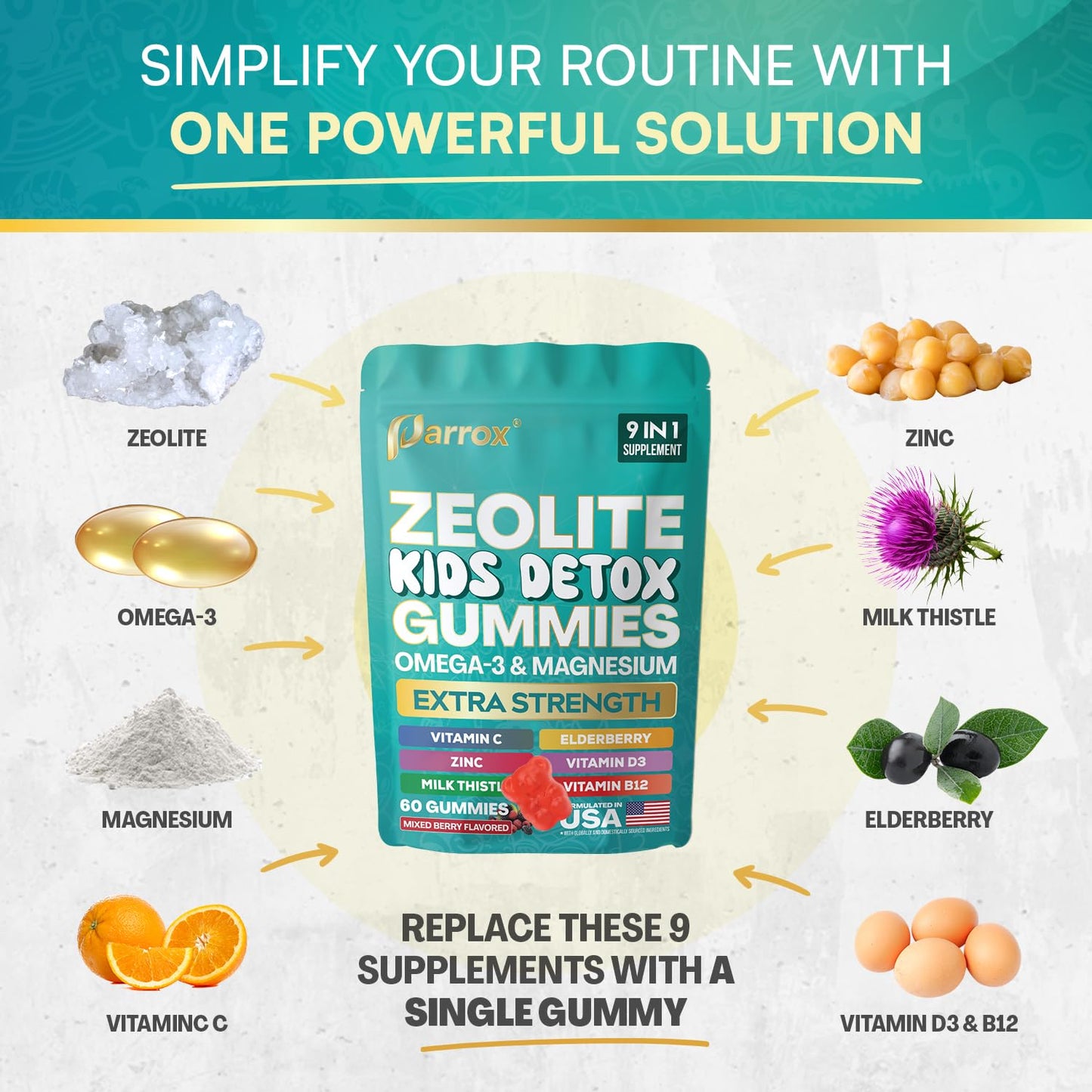 Parrox Zeolite Kids Detox Gummies 120 Count