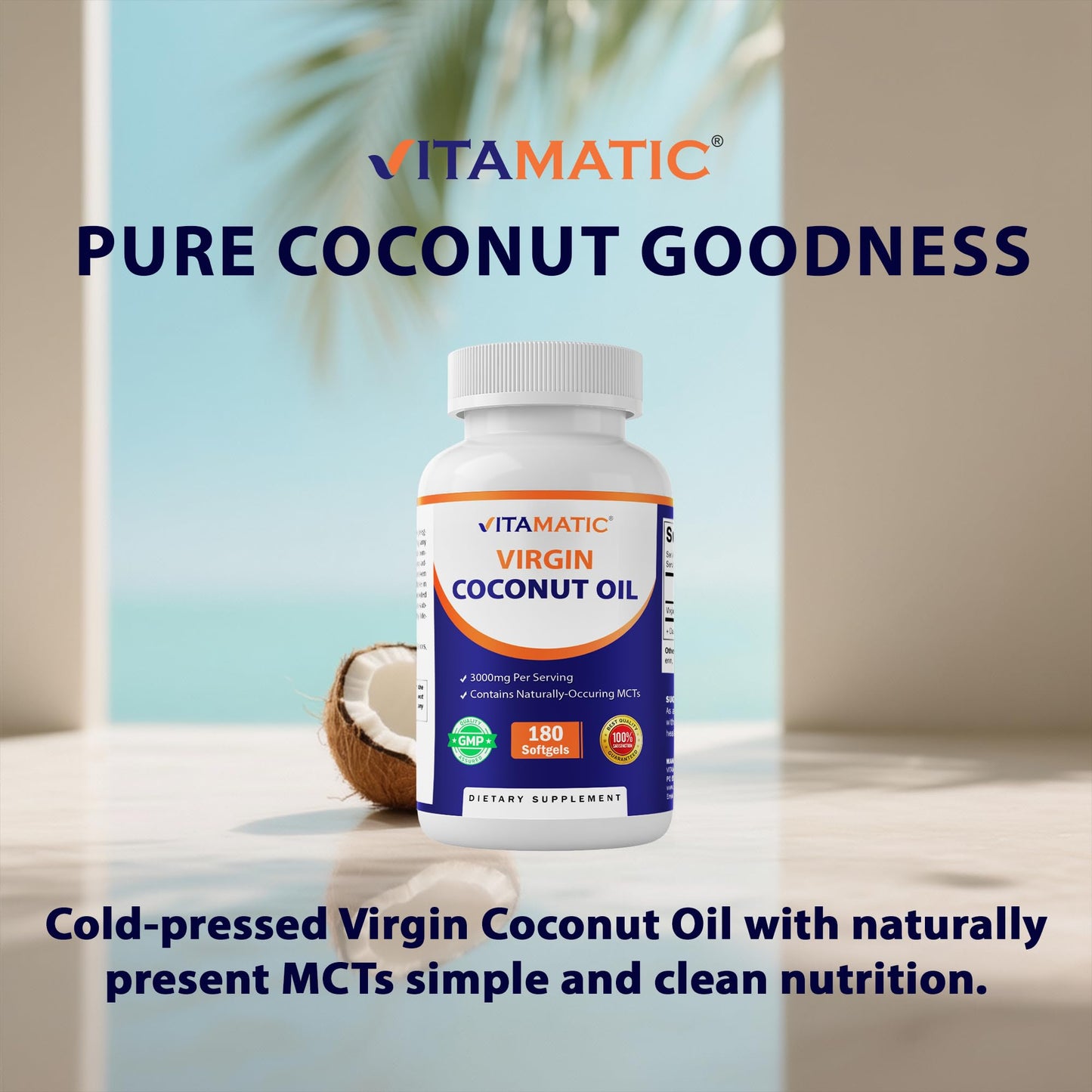 Vitamatic Virgin Coconut Oil Softgel, 180 Count