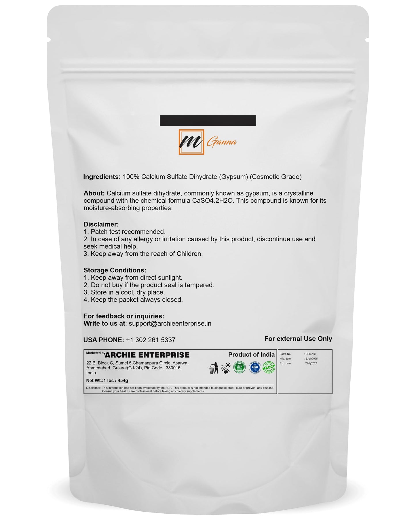 mGanna Calcium Sulfate Dihydrate (Food Grade) Gypsum Powder, 8