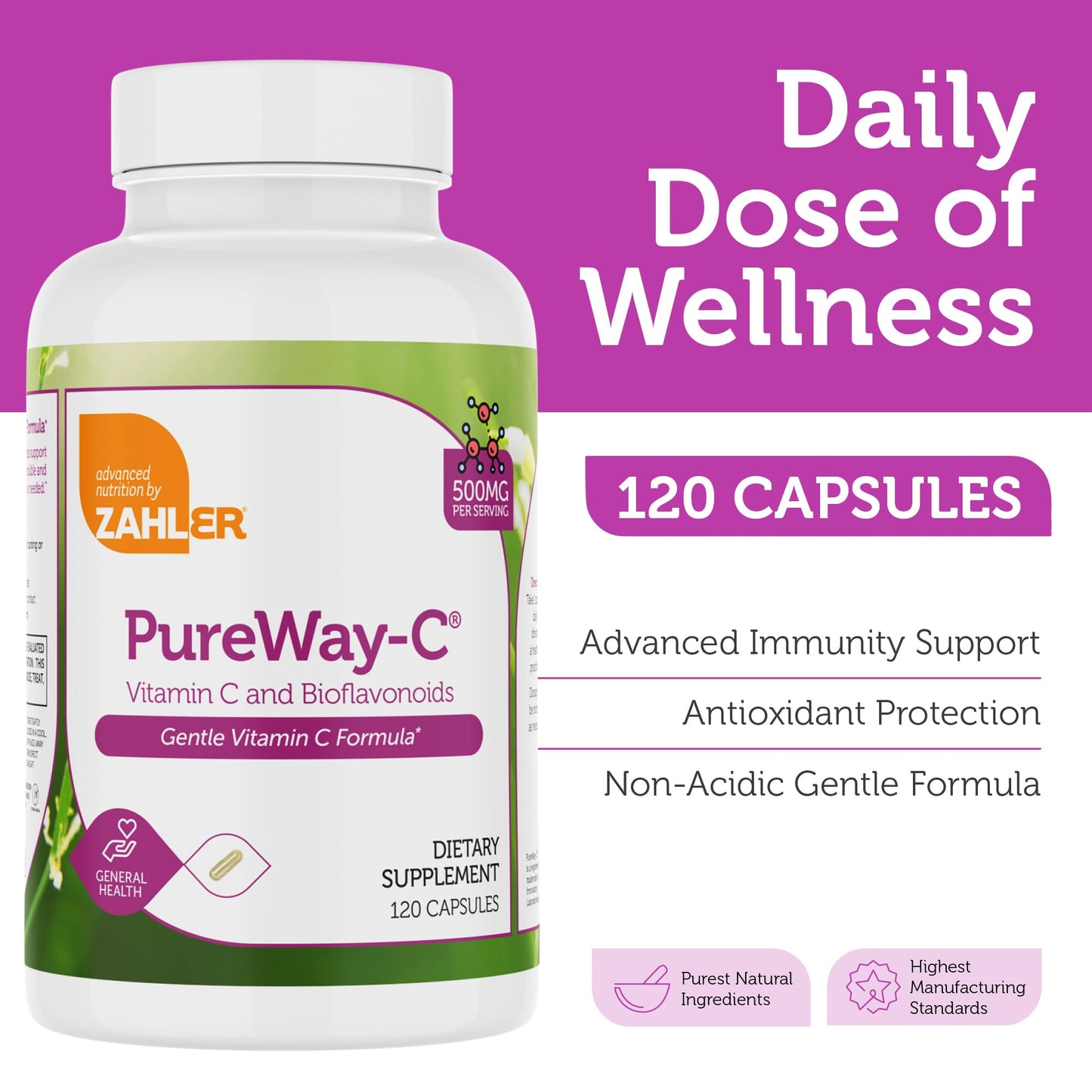 Zahler Vitamin C 500mg with Bioflavonoids Capsule 120 Count