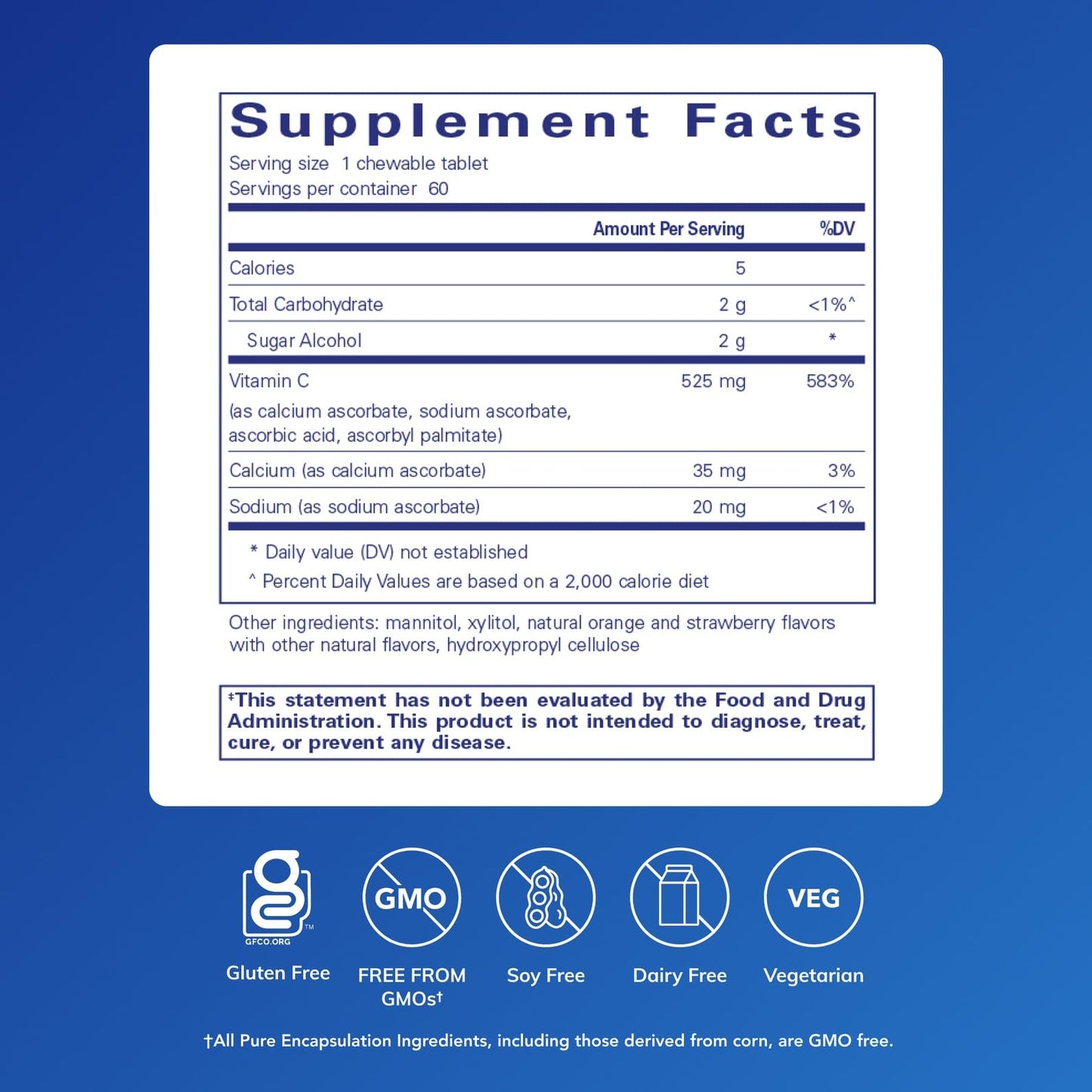 Pure Encapsulations Vitamin C Chewables 60 Tablets
