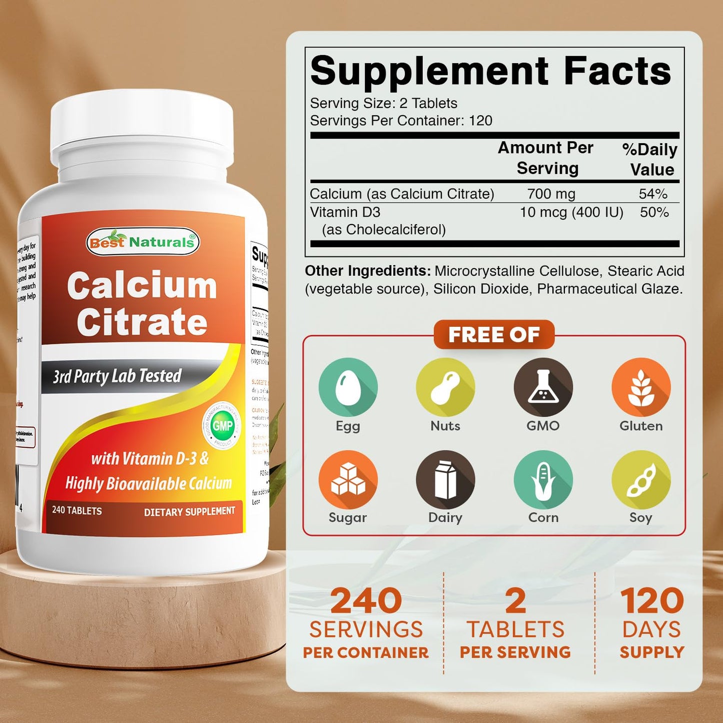 Best Naturals Calcium Citrate with Vitamin D-3, 480 Tablets
