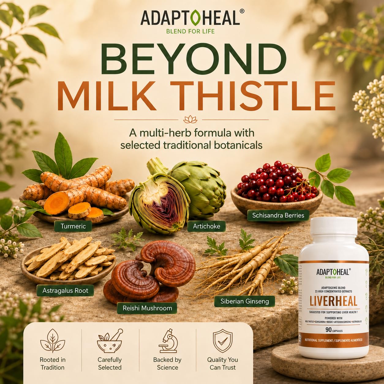 ADAPTOHEAL Liverheal Liver Support Milk Thistle Turmeric Capsules 90 Count