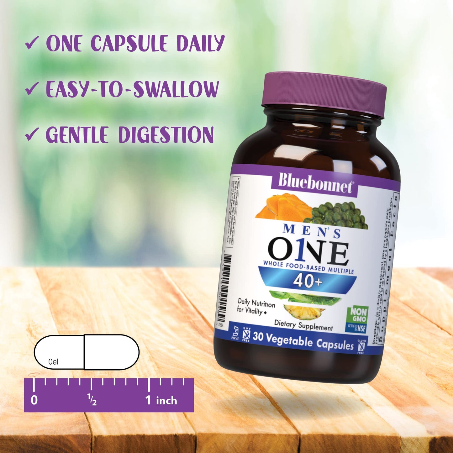 BlueBonnet Mens' ONE 40+ Whole Food-Based Multivitamin for Men 40+ 60 Capsules