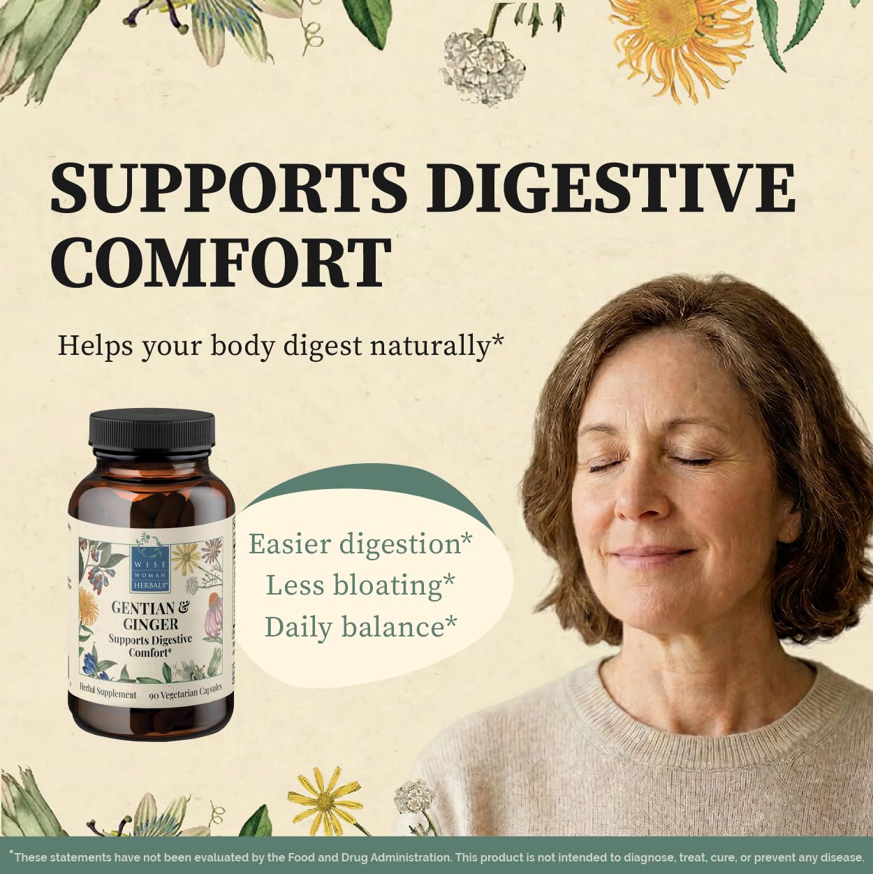 Wise Woman Herbals Gentian & Ginger Capsules, 90 Veg Caps