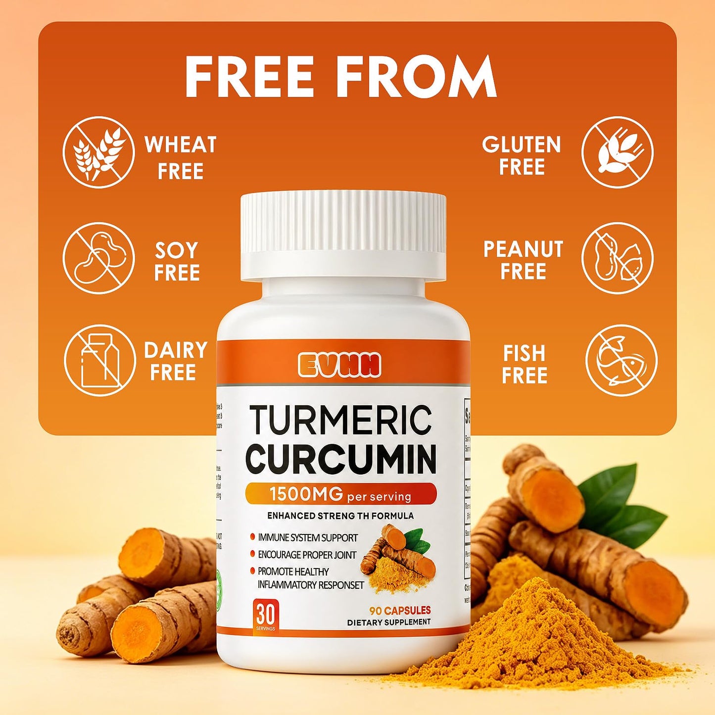 EVHH Turmeric Curcumin Capsules 1350mg, 90 Capsules