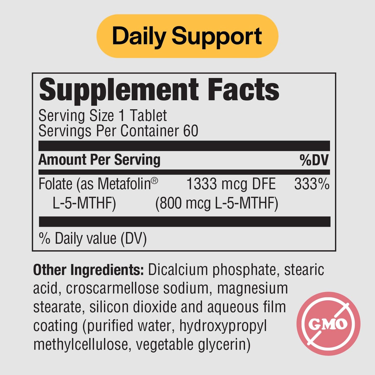 PureFormulas Methylfolate 800 mcg – Active B9 (5-MTHF) for Cardiovascular, Nerve & Mood Health, Non-GMO Vegetarian Tablets, 60 Tablets