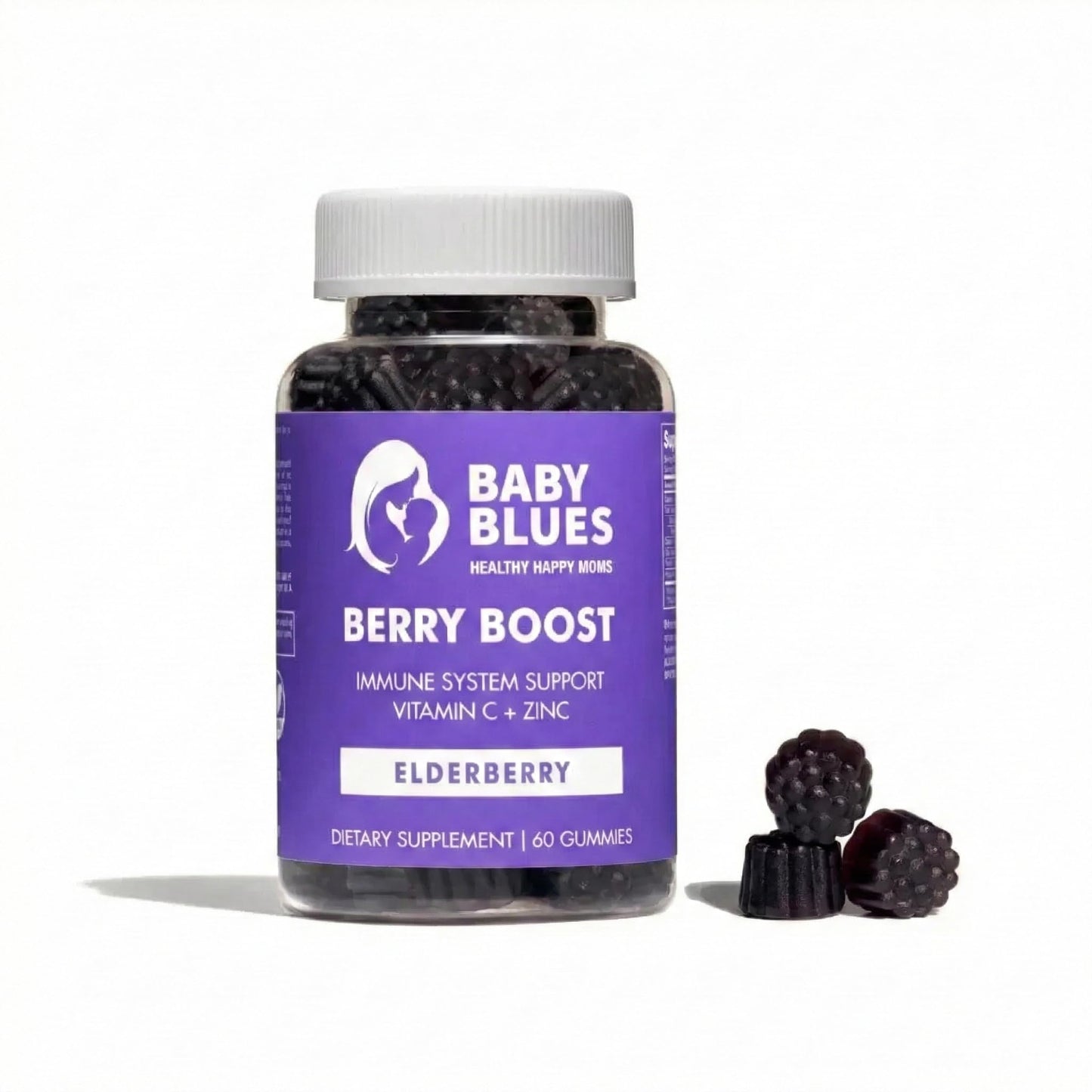 Baby Blues Berry Boost Elderberry Gummies for Women, Postnatal Immune Support with Vitamin C and Zinc, 60 Count