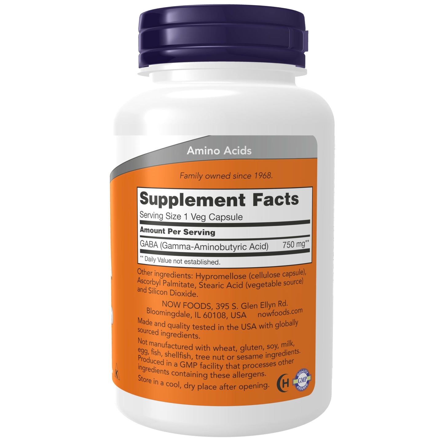 NOW Foods GABA (Gamma-Aminobutyric Acid) 750mg, Neurotransmitter Support Capsule, 100 Veg Capsules