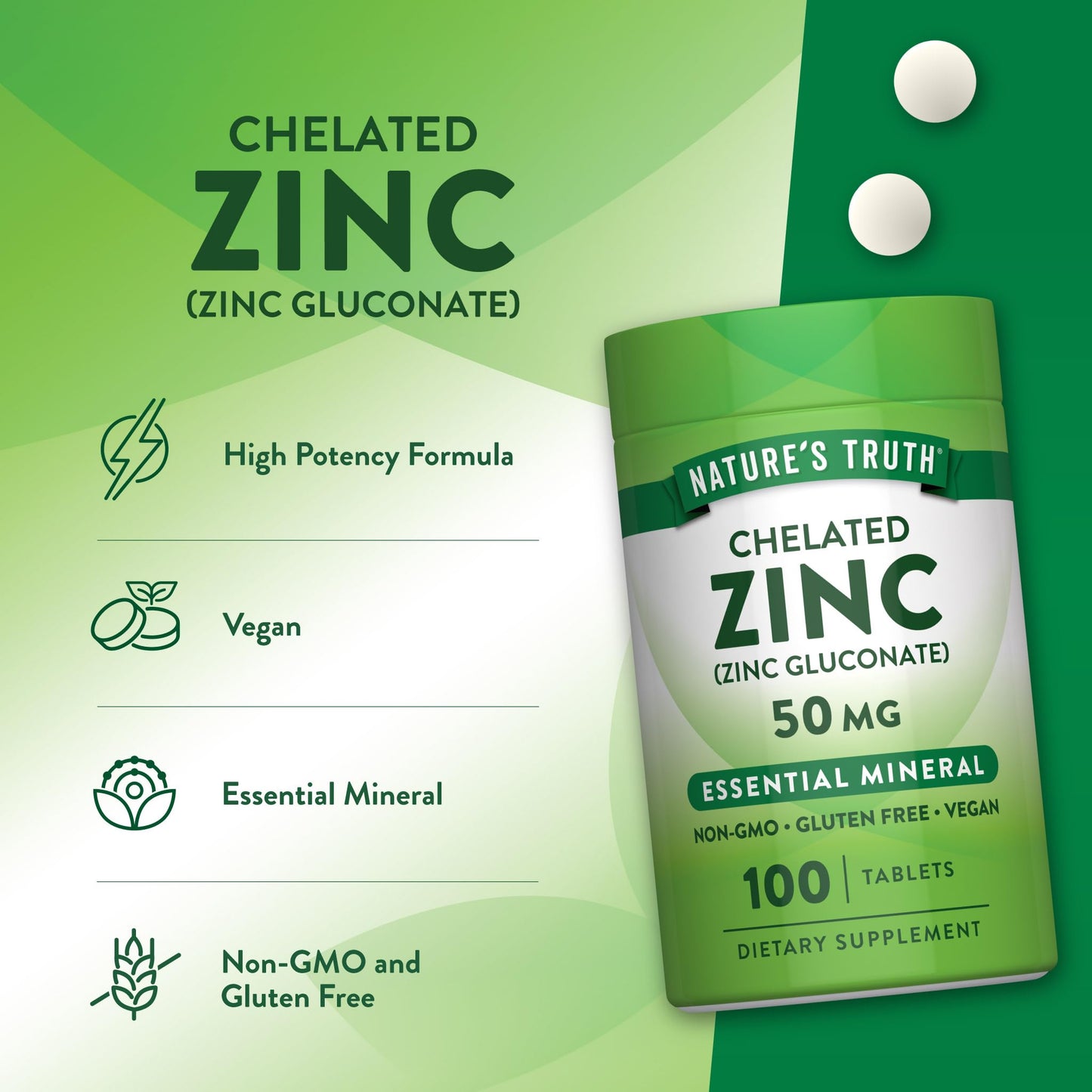 Nature's Truth Chelated Zinc 50 mg Tablet 100 Tablets