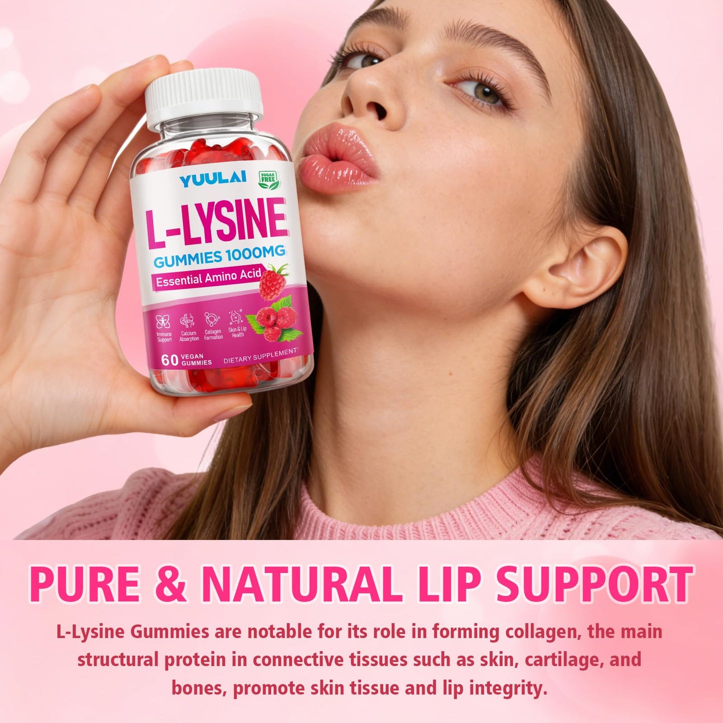 YUULAI L-Lysine 1000mg Gummies, 120 Count