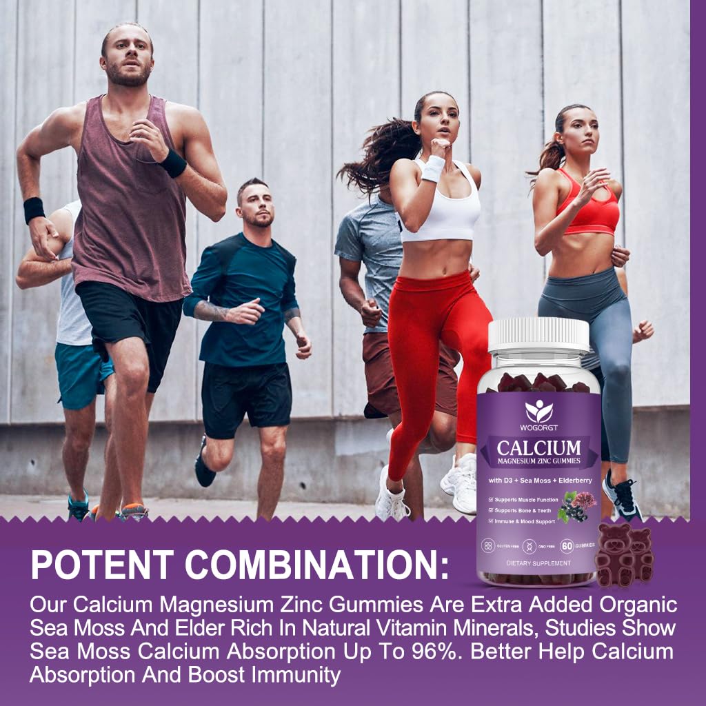 WOGORGT Calcium Magnesium Zinc Gummies with Vitamin D3 Bone Support, 180 Gummies