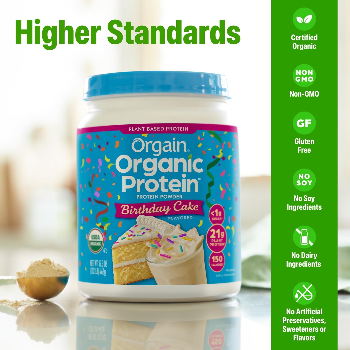 Orgain Organic Vegan 21g Protein Powder Birthday Cake 16.3 oz