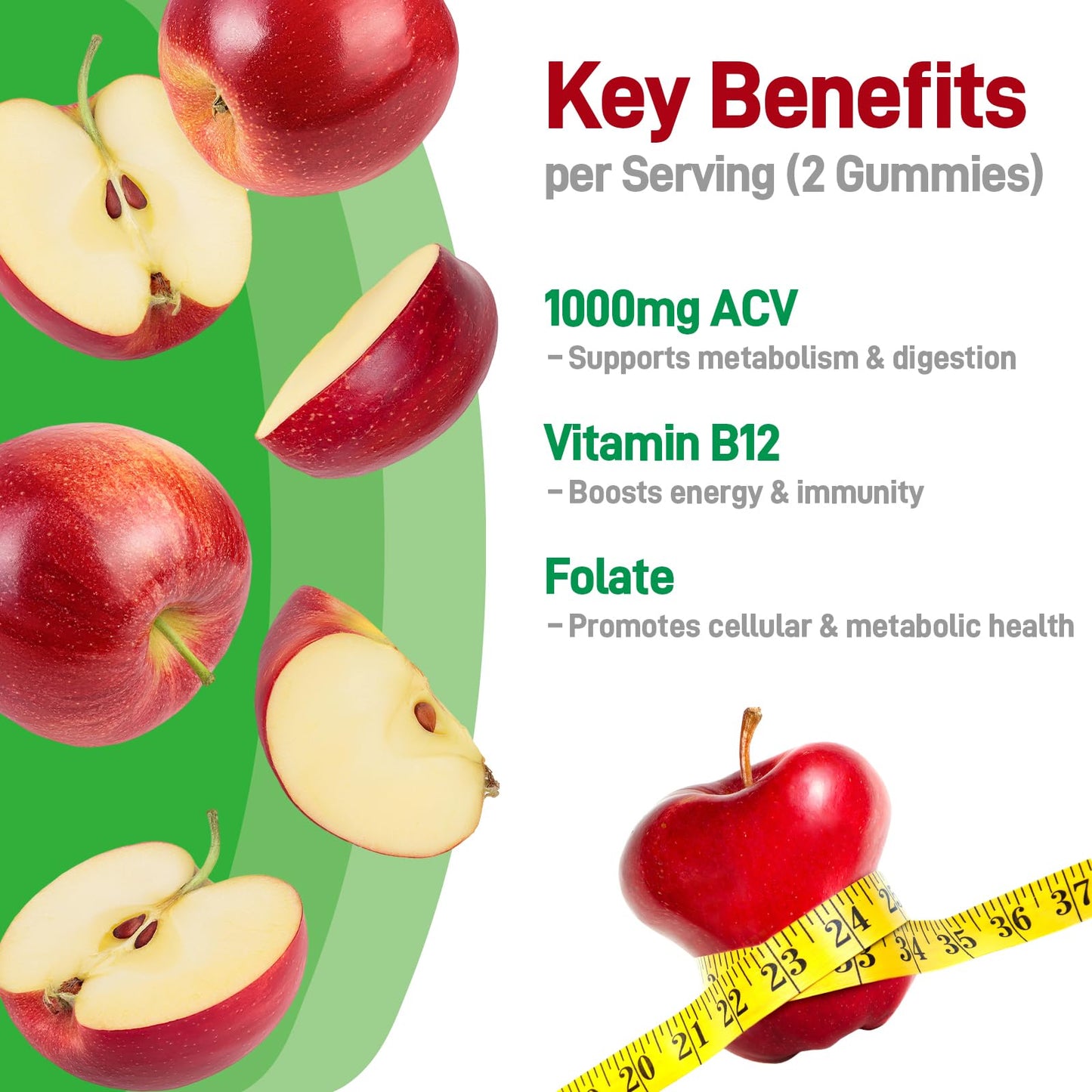 Biobor Apple Cider Vinegar Gummies 1000 mg with Vitamin B12, 120 Gummies
