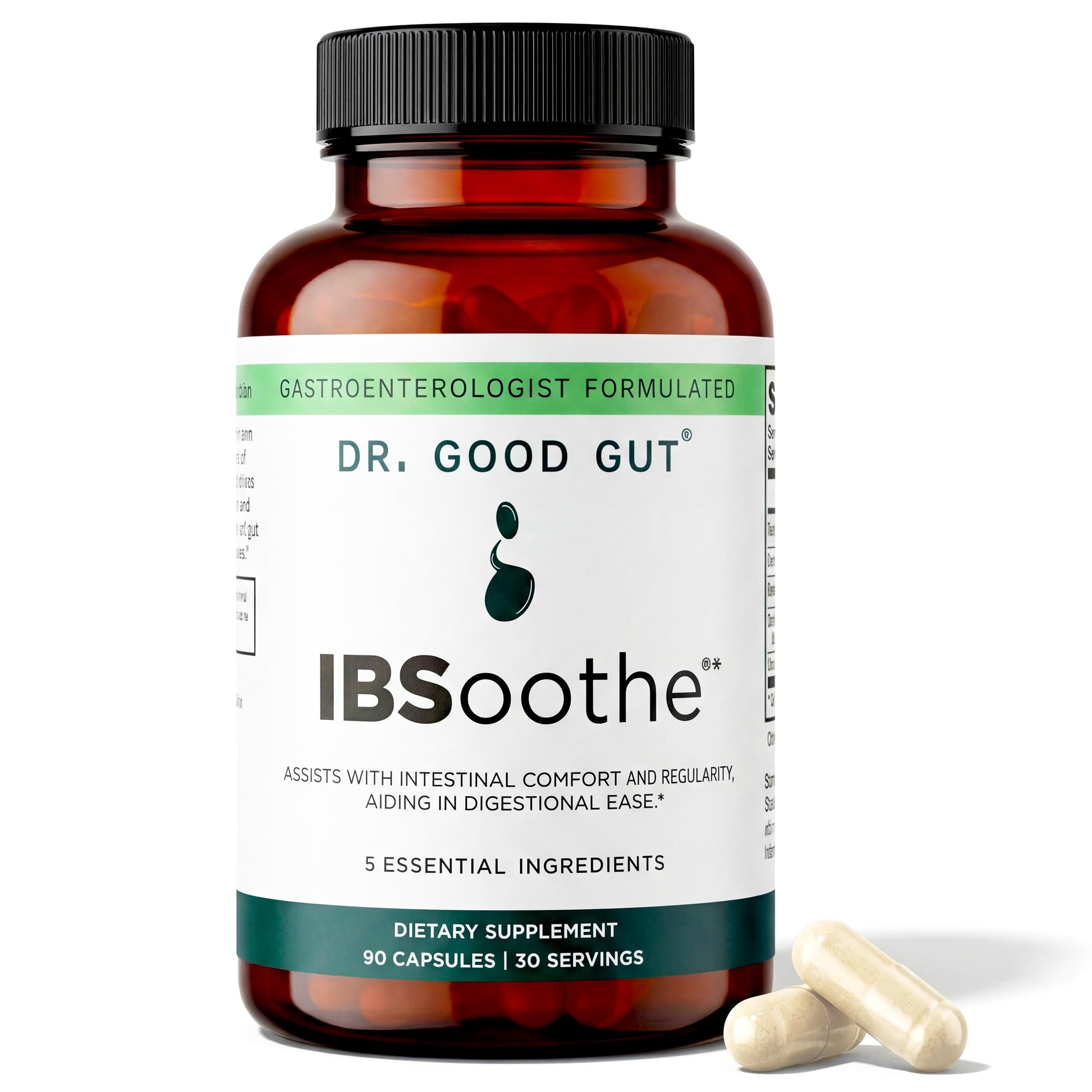 DR. GOODGUT IBSoothe Digestive Health Supplement for Women & Men with Fiber, Probiotics, Enzymes & Peppermint Oil for Gas Relief, IBS/Constipation Relief, 90 Capsules