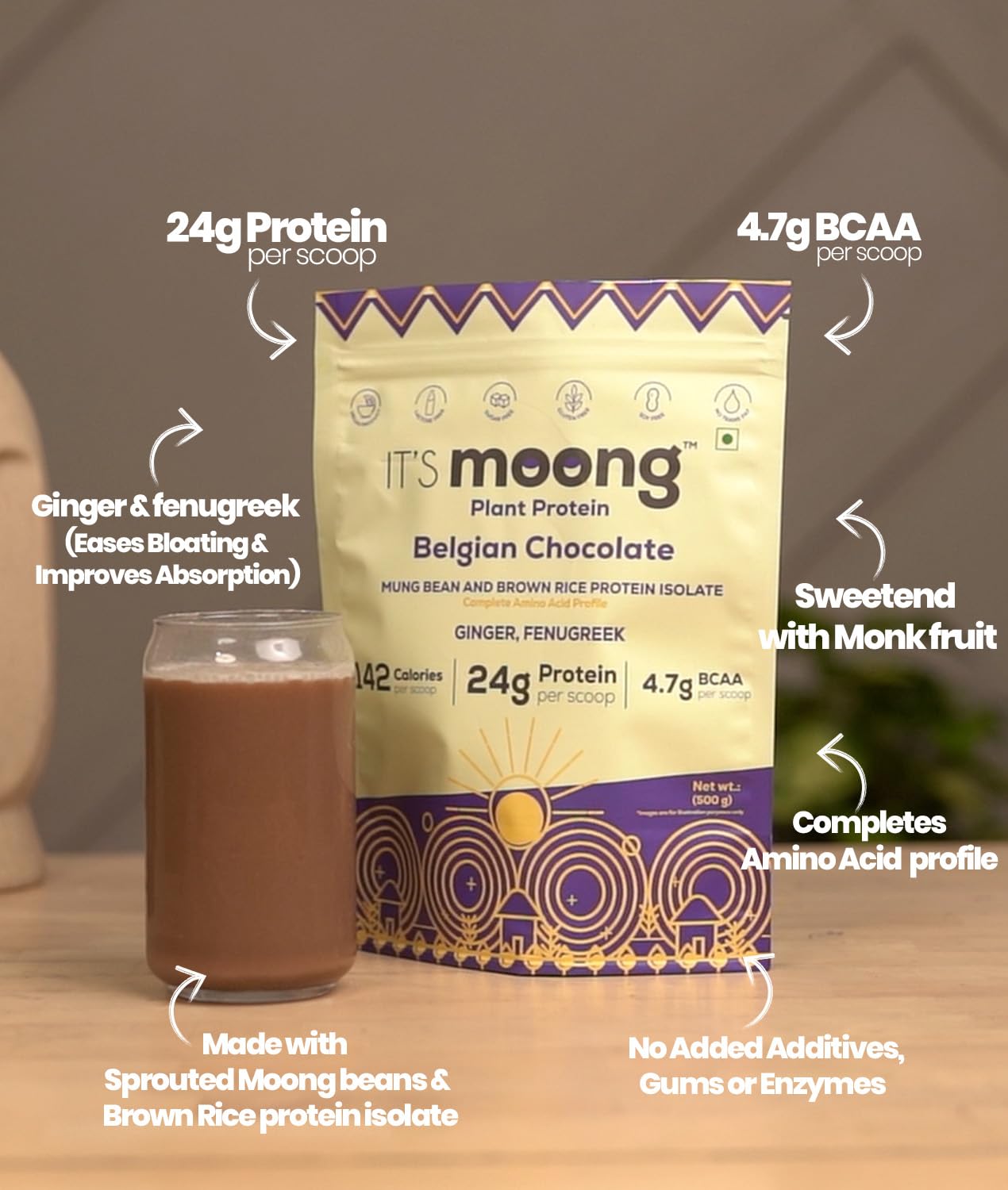 IT'S moong healthy protein Mung Bean & Brown Rice Isolate Plant Protein Powder, Belgian Chocolate, 1.1 lb
