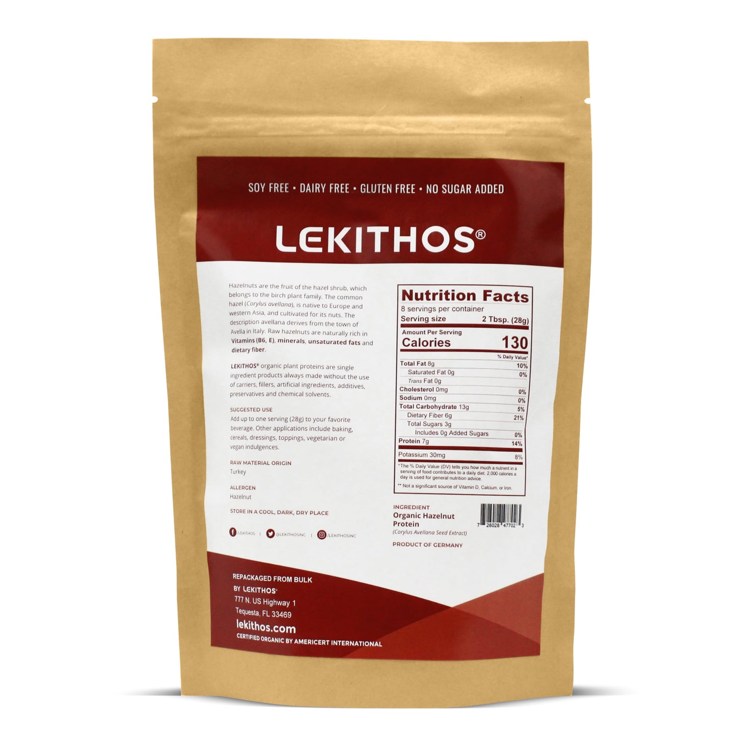 Lekithos Organic Hazelnut Protein Powder 8 oz