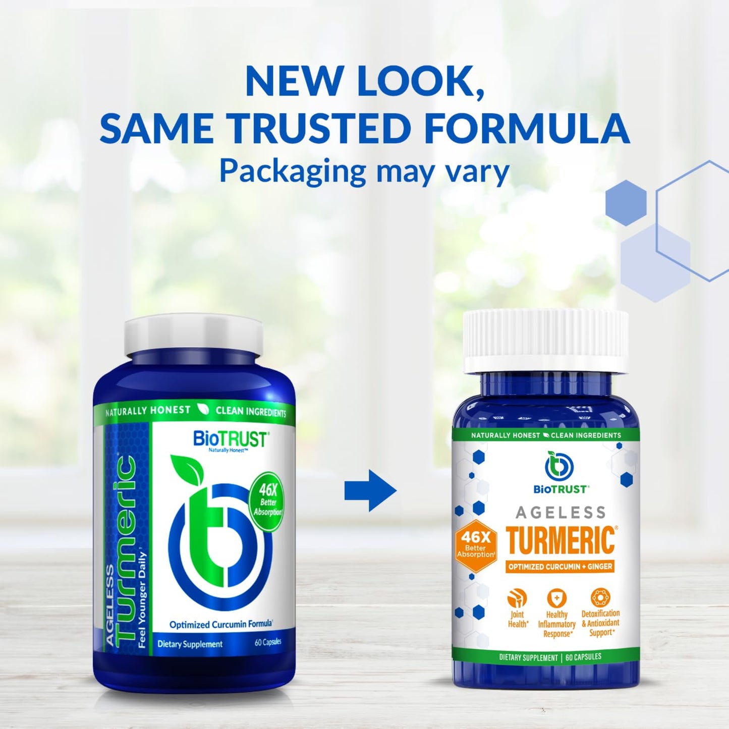 BioTrust Ageless Turmeric Supplement - CurcuWIN Turmeric Curcumin with Ginger Extract, 46x More Bioavailable, Antioxidant Support, 120 Capsules