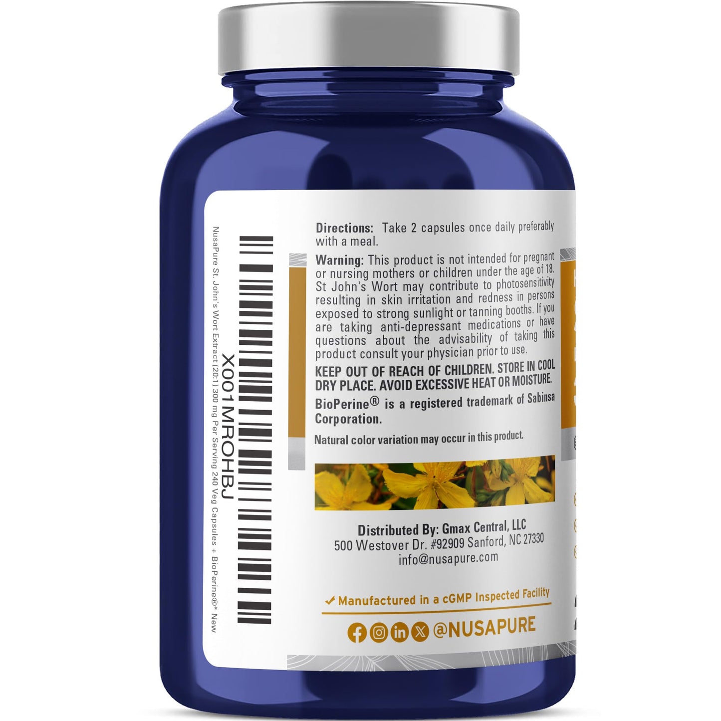 NusaPure St. John's Wort 300 mg Capsule, 240 Count