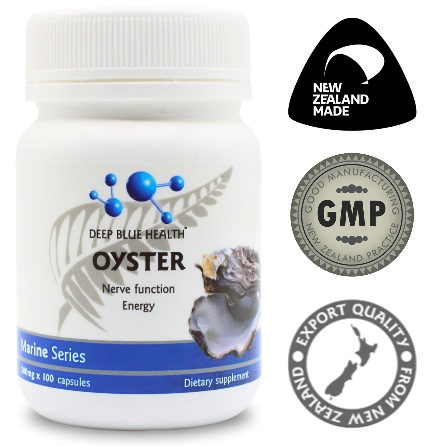 Deep Blue Health New Zealand Oyster Extract Powder Zinc Supplement Capsules 100 Count