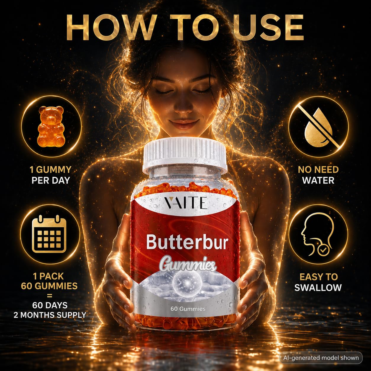 VAITE Butterbur Extract 9-in-1 Herbal & Mineral Complex Gummies, 60 Count