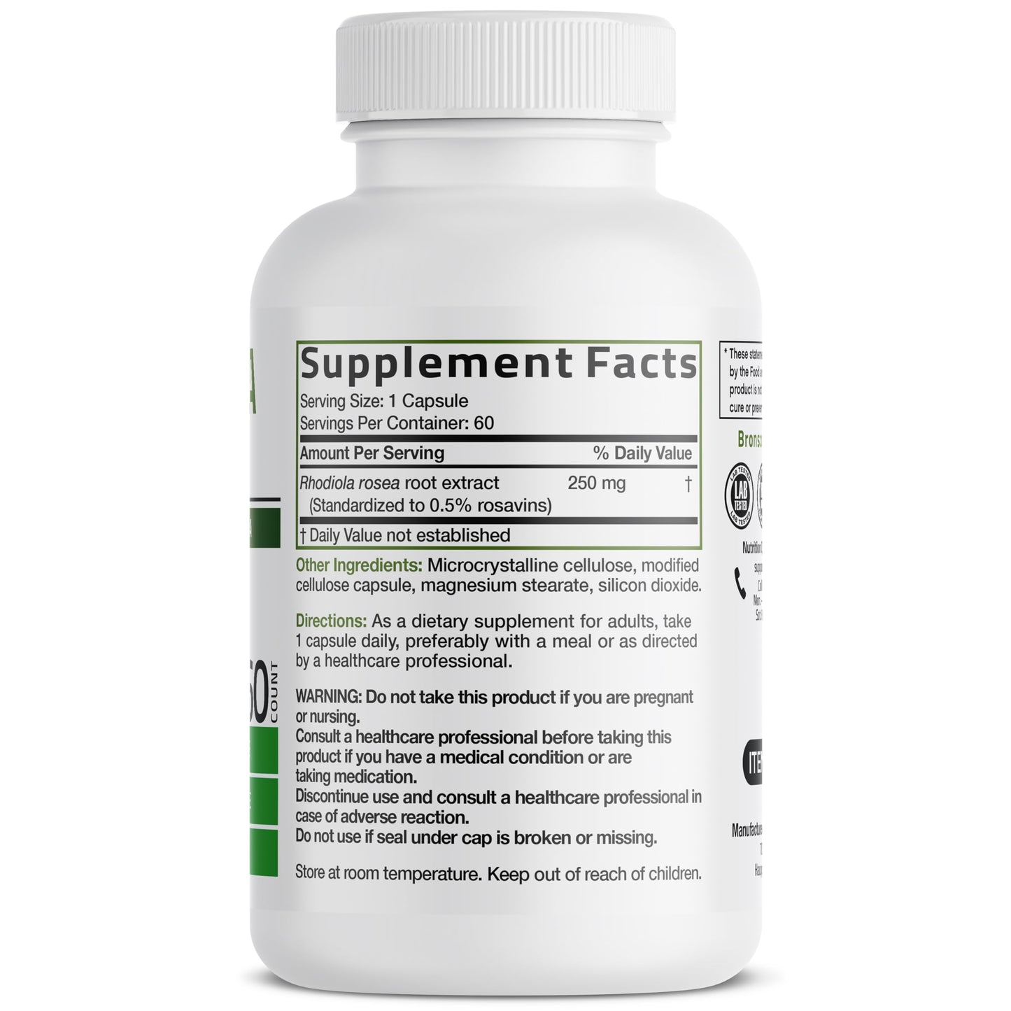 Bronson Rhodiola Rosea Vegetarian Capsules, 60 Count