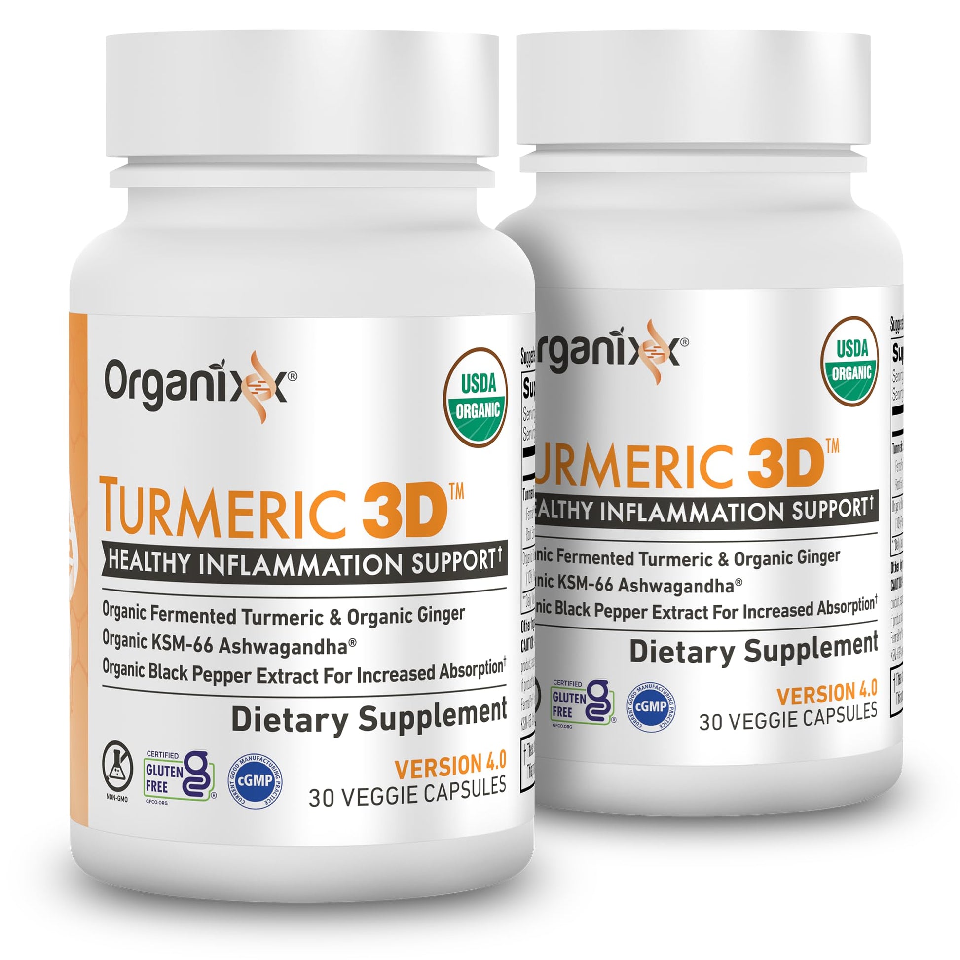 Organixx USDA Organic Turmeric Curcumin Supplement with Ashwagandha, Vitamin D, Turmeric & Ginger – Fermented for Maximum Bioavailability Capsules 60