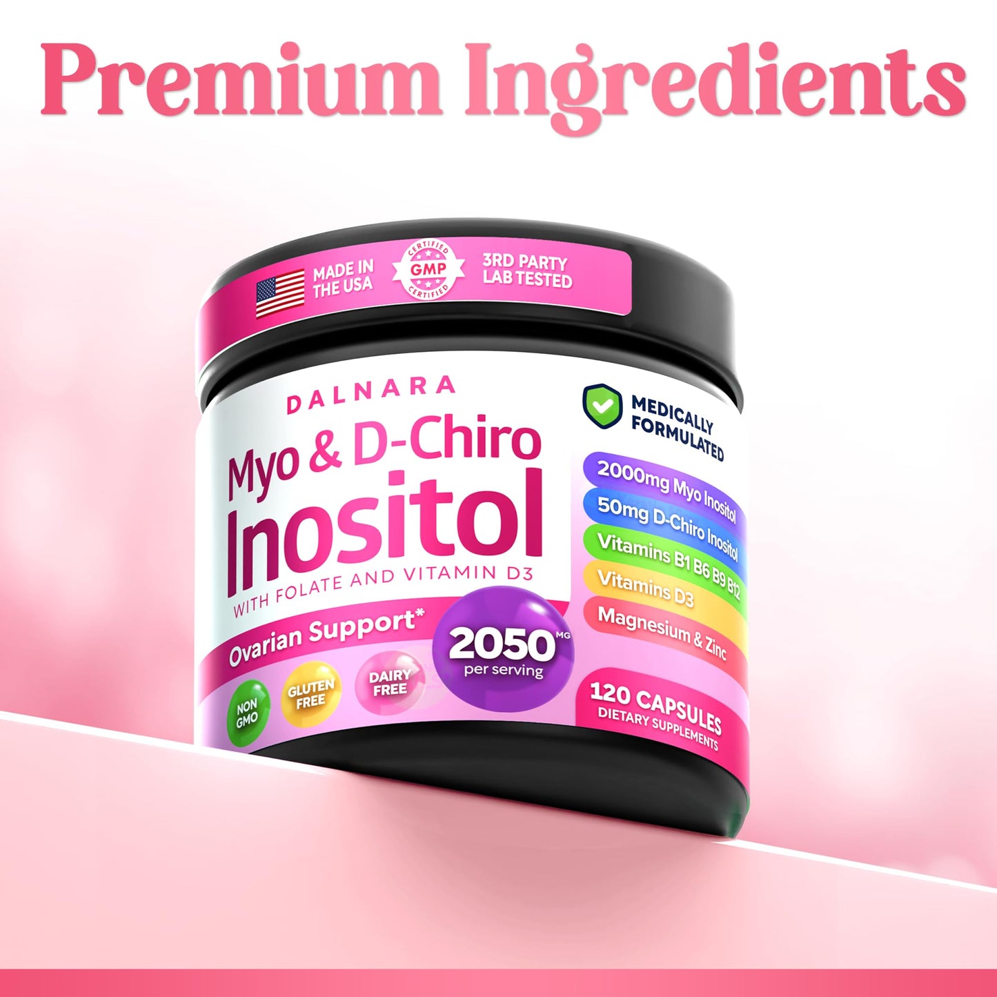 Dalnara Myo-Inositol & D-Chiro Inositol Supplement for Women - 40:1 Ratio Inositol Capsules - 2050mg, 240 Count