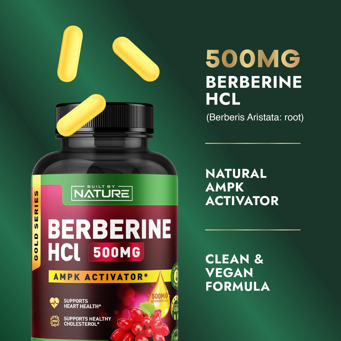 Built by Nature Berberine HCl 500mg Supplement Capsule, 90 Capsules