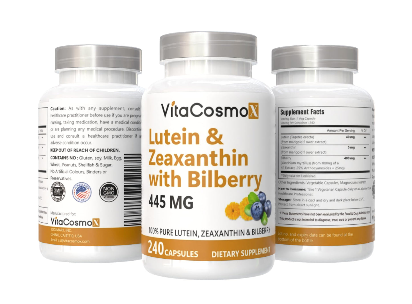VitaCosmoX Lutein with Zeaxanthin Capsules, 480 Capsules