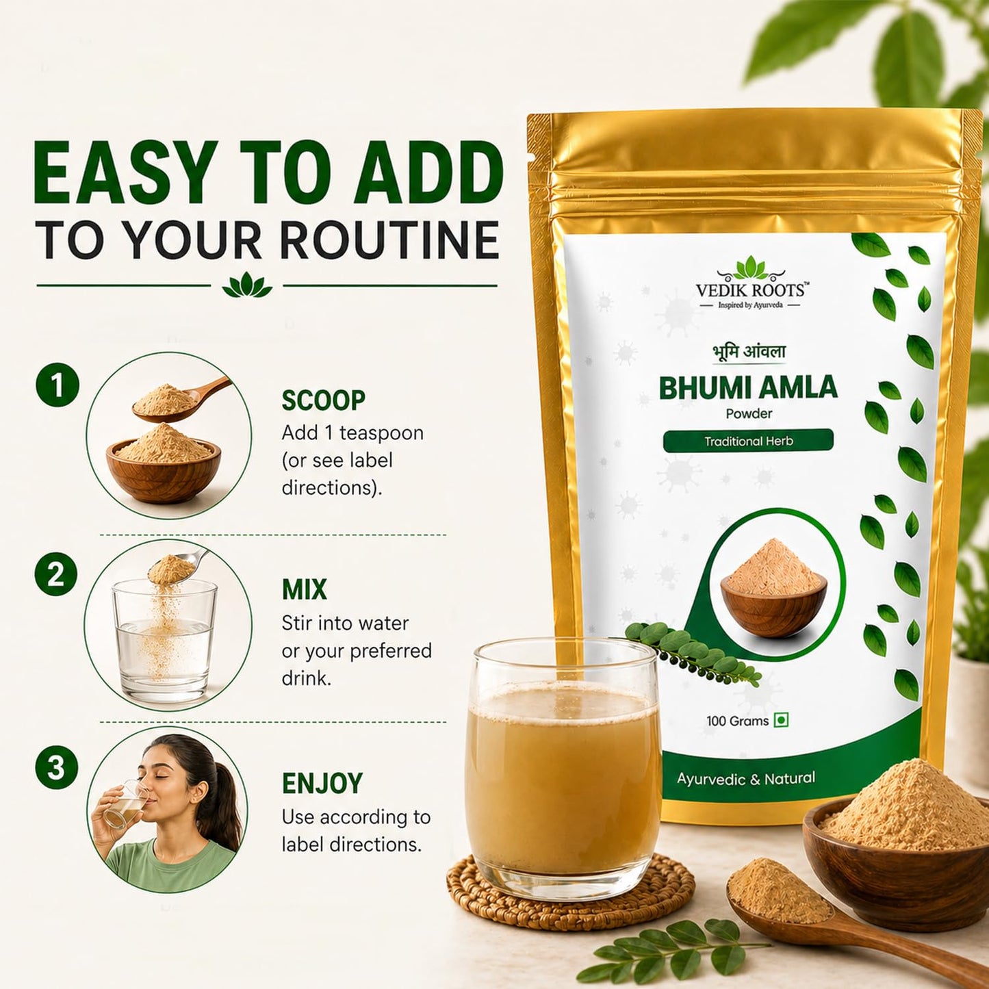 VEDIKROOTS Bhumi Amla Powder 3.5 Ounce