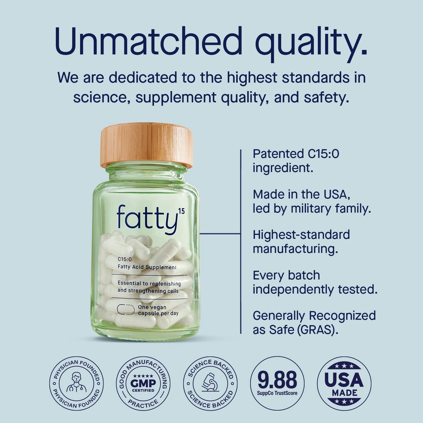 Fatty15 C15:0 Pentadecanoic Acid Healthy Aging Supplement Capsules 90 Count