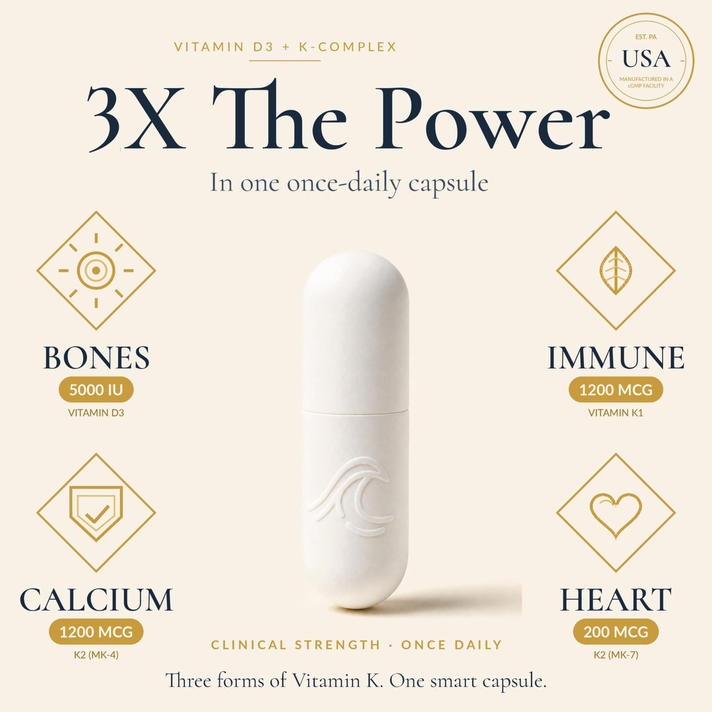 Natural Flow Supplements Vitamin D3 with K2 Complex Capsules, 60 Capsules