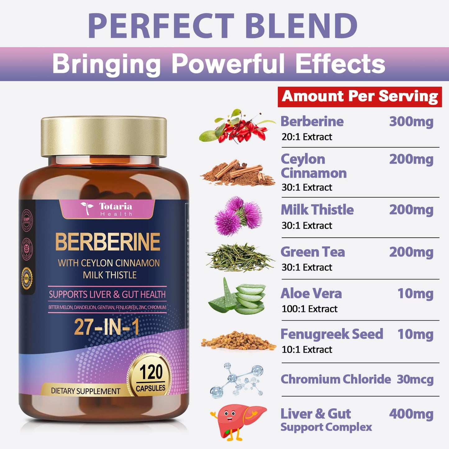 Totaria Berberine Supplement with Ceylon Cinnamon, Milk Thistle - GLP-1 Supplement GLP Activate Natural Formula, Berberine Plus for Liver & Gut Health, Immunity, Better Figure, Men & Women Capsules 120