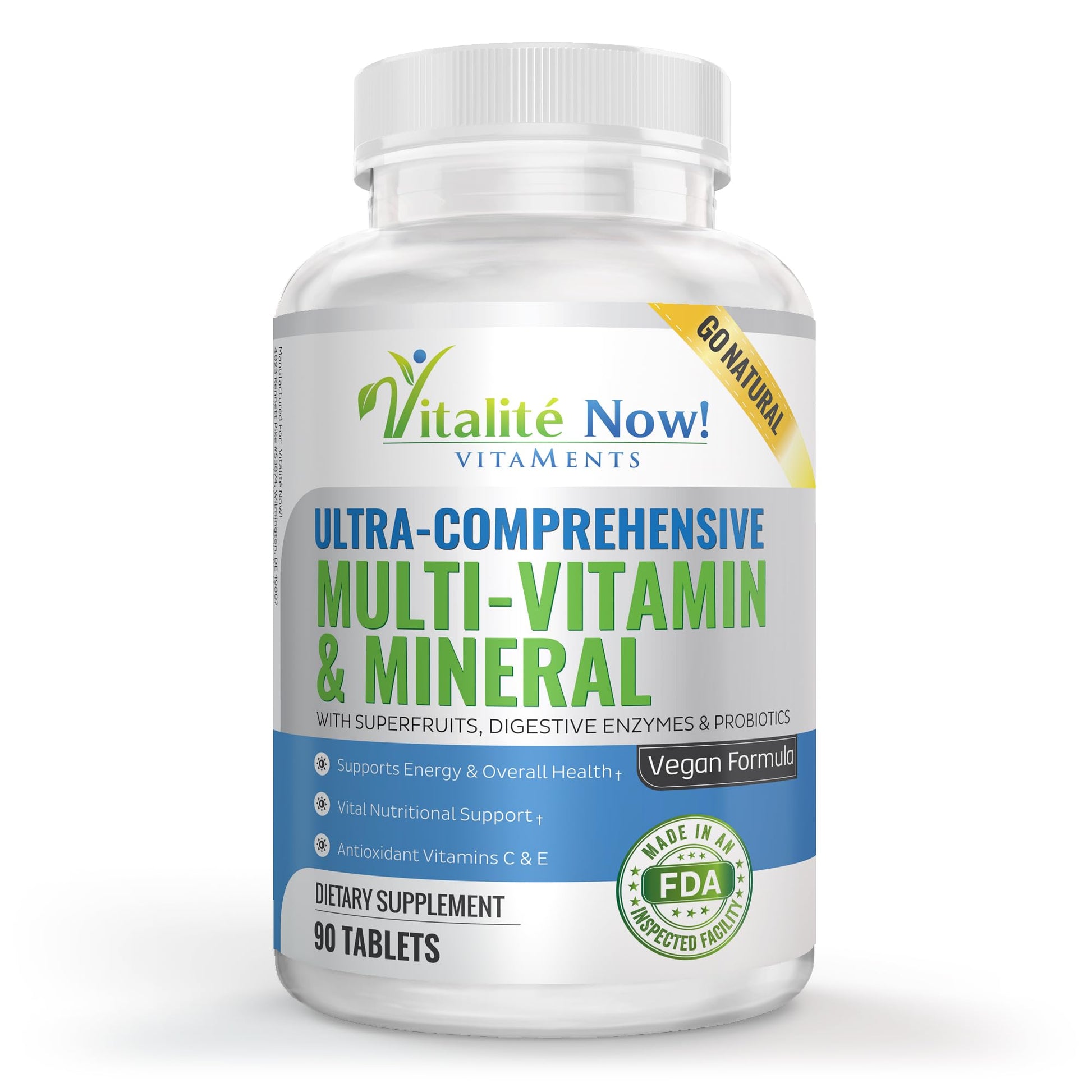 Vitalité Now! Vegan Whole Food Multivitamin & Mineral Tablet, 90 Tablets
