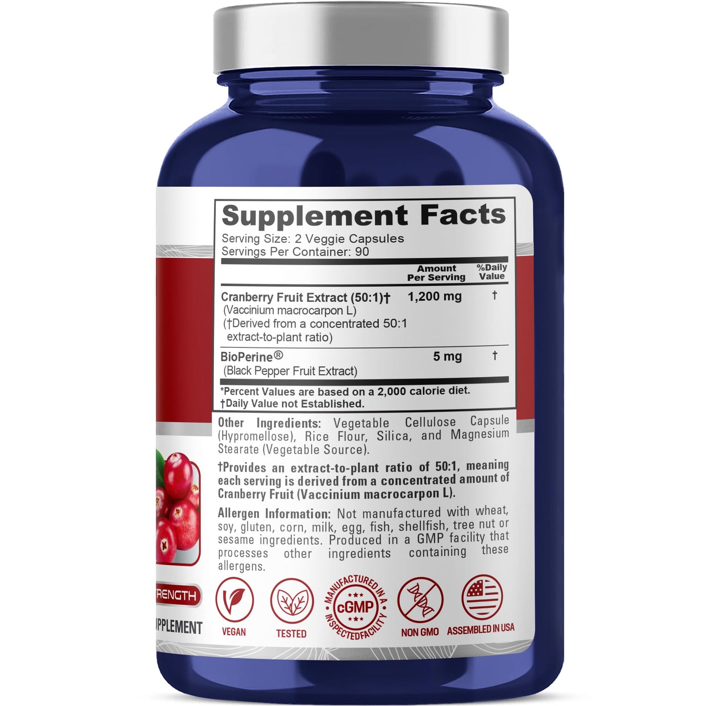 NusaPure Cranberry Capsules, 1200 mg, 180 Count, Non-GMO, Vegan