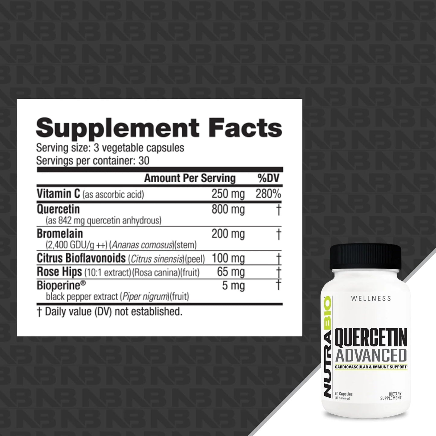 NutraBio Quercetin Advanced with Added Vitamin C and Bromelain Capsules, 90 Count