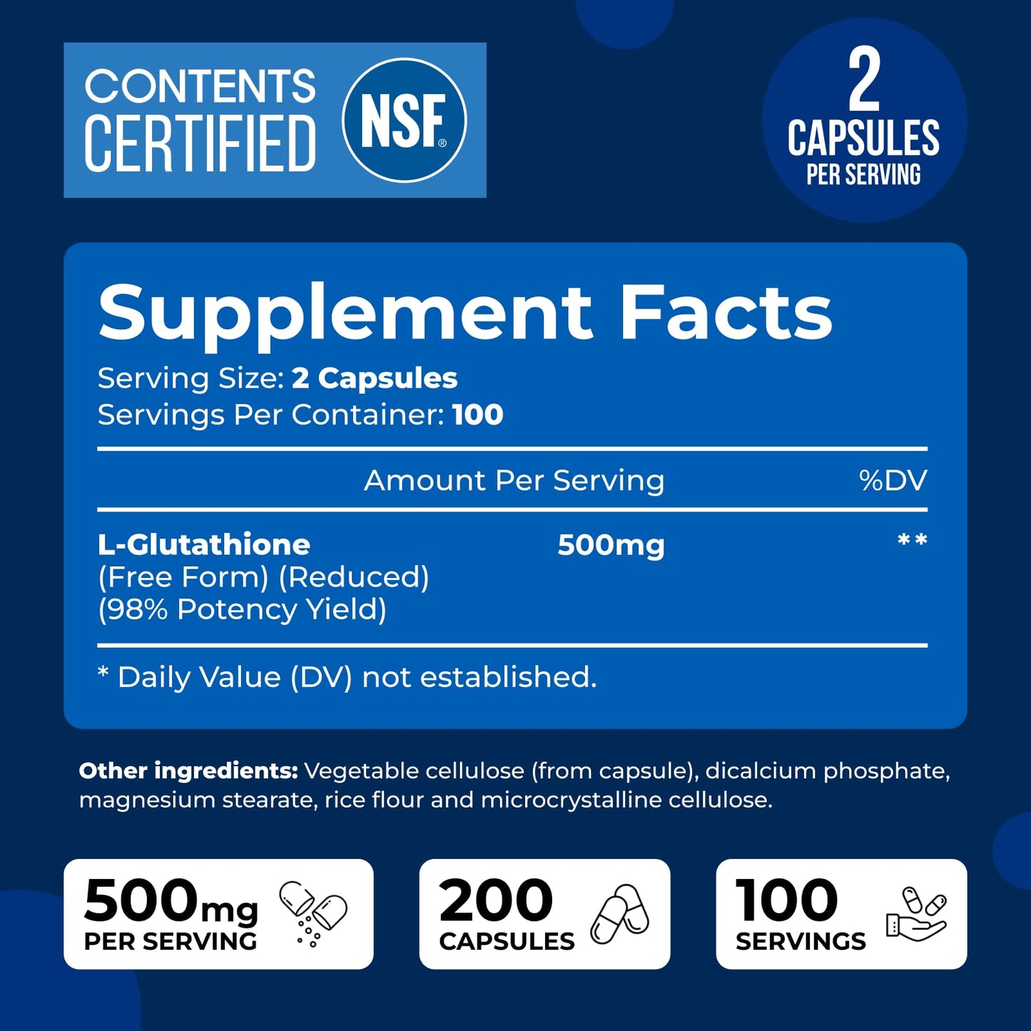We Like Vitamins NSF Certified Glutathione Supplement 500mg 200 Capsules