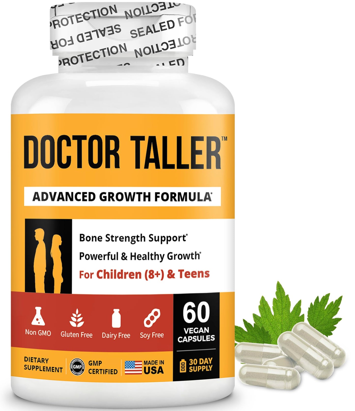 NuBest Doctor Taller Bone Strength Supports, Immune System Support with Calcium, Vitamin D3, Vitamin K2, Amino Acids & Herbs for Children 8+, 60 Capsules