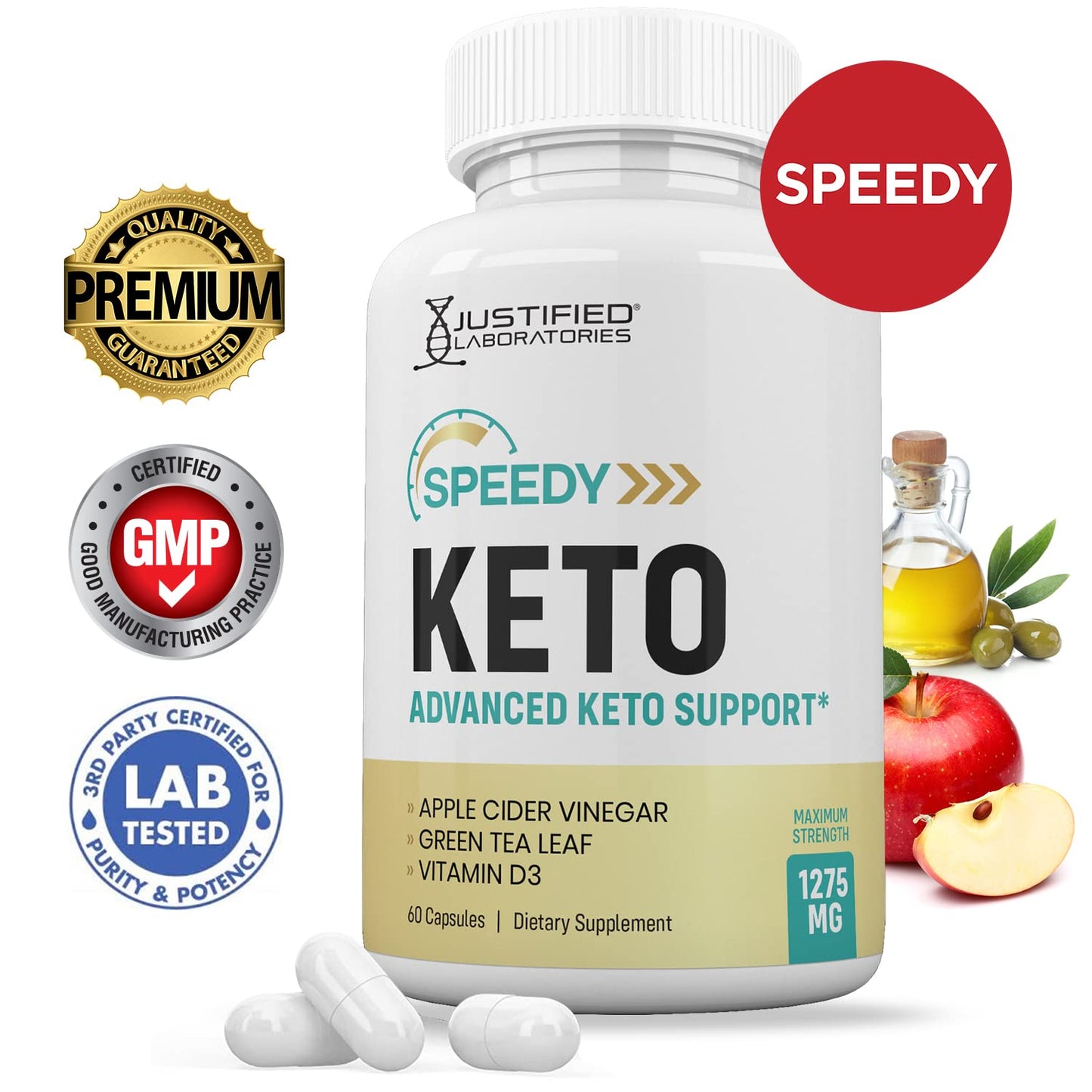Justified Laboratories Speedy Keto ACV Pills 1275MG Formulated with Apple Cider Vinegar Keto Support Blend Alternative to Gummies Capsules 1