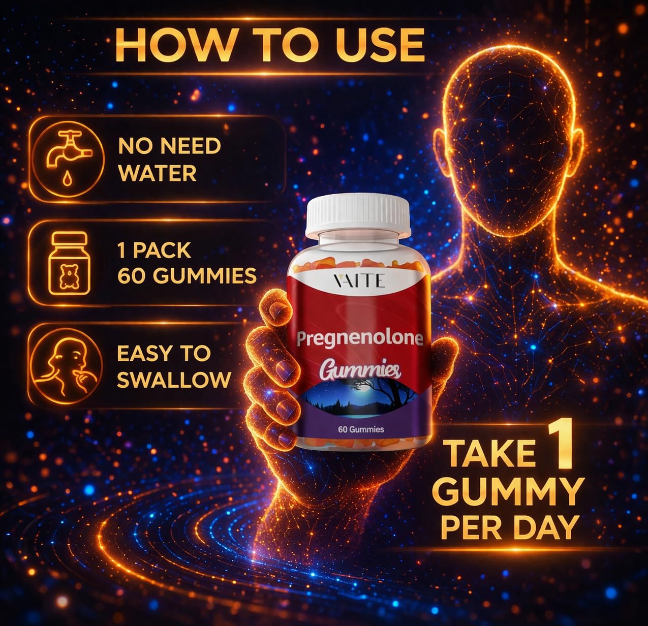 VAITE Pregnenolone Memory Supplement Gummy, 60 Gummies